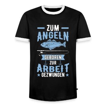 Zum Angeln Geboren zur Arbeit gezwungen - Männer Kontrast-T-Shirt - Schwarz/Weiß - Vorne - AI Model Female 172 light (172cm) & AI Model Male 178 light (178cm)