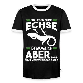 Terrarium Echse Echsen - Männer Kontrast-T-Shirt - Schwarz/Weiß - Vorne - AI Model Female 172 light (172cm) & AI Model Male 178 light (178cm)