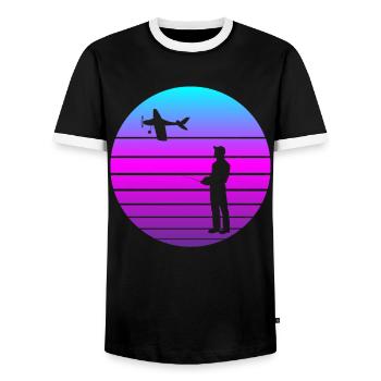 Modèle d’avion RC Volant Rétro Vintage Cadeau - T-shirt contrasté Homme - noir/blanc - Devant - AI Model Female 172 light (172cm) & AI Model Male 178 light (178cm)