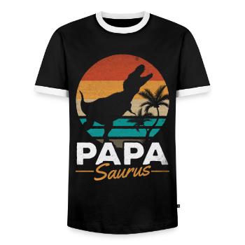 PapaSaurus Rex Daddy Dinosaur Matching Family - Men's Ringer Shirt - black/white - Front - AI Model Female 172 light (172cm) & AI Model Male 178 light (178cm)