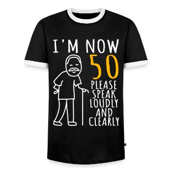50th birthday 50s 50th I am now 50 years old - Men's Ringer Shirt - black/white - Front - AI Model Female 172 light (172cm) & AI Model Male 178 light (178cm)