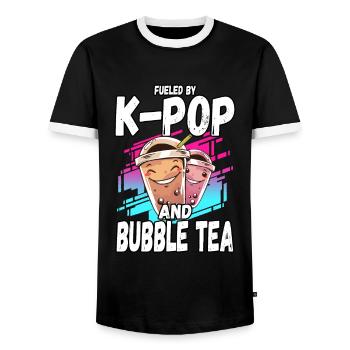 Drôle alimenté par la K-pop et le bubble tea Oppa South - T-shirt contrasté Homme - noir/blanc - Devant - AI Model Female 172 light (172cm) & AI Model Male 178 light (178cm)
