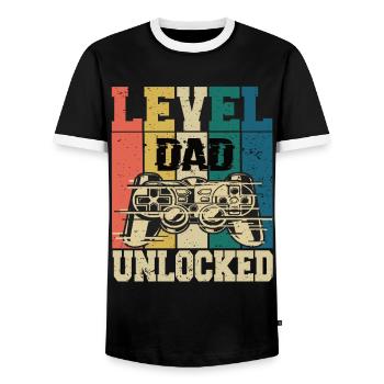 Level Papa Unlocked - Men's Ringer Shirt - black/white - Front - AI Model Female 172 light (172cm) & AI Model Male 178 light (178cm)