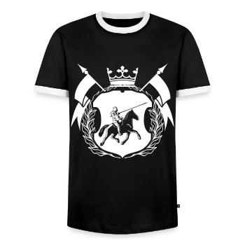 Jeu de rôle de cheval chevalier médiéval - T-shirt contrasté Homme - noir/blanc - Devant - AI Model Female 172 light (172cm) & AI Model Male 178 light (178cm)