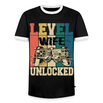 Level Ehefrau Freigeschaltet - Männer Kontrast-T-Shirt - Schwarz/Weiß - Vorne - AI Model Female 172 light (172cm) & AI Model Male 178 light (178cm)