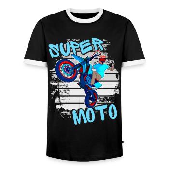 Supermoto / Supermotard / Supermoto Wheelie Bikers - Men's Ringer Shirt - black/white - Front - AI Model Female 172 light (172cm) & AI Model Male 178 light (178cm)