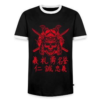 Samurai Japanischer Kanji Totenkopf Schwert Japan - Männer Kontrast-T-Shirt - Schwarz/Weiß - Vorne - AI Model Female 172 light (172cm) & AI Model Male 178 light (178cm)