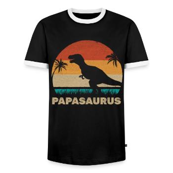 PapaSaurus T-Rex Daddy Dinosaur Matching - Men's Ringer Shirt - black/white - Front - AI Model Female 172 light (172cm) & AI Model Male 178 light (178cm)