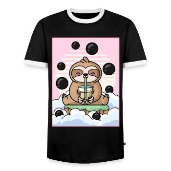 Japanese Aesthetic Kawaii Sloth Boba Milk Tea G - Men's Ringer Shirt - black/white - Front - AI Model Female 172 light (172cm) & AI Model Male 178 light (178cm)