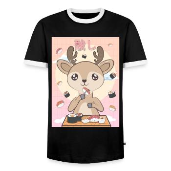 Japanese Aesthetic Cute Kawaii Hirsche Sushi Gesch - Männer Kontrast-T-Shirt - Schwarz/Weiß - Vorne - AI Model Female 172 light (172cm) & AI Model Male 178 light (178cm)