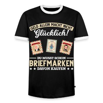 Briefmarken lustiger Spruch Briefmarken Sammler Po - Männer Kontrast-T-Shirt - Schwarz/Weiß - Vorne - AI Model Female 172 light (172cm) & AI Model Male 178 light (178cm)