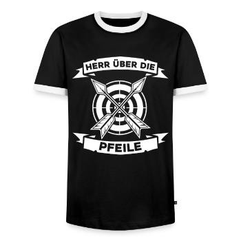 Bogenschütze Bogensport Pfeil Bogen Bogenschießen - Männer Kontrast-T-Shirt - Schwarz/Weiß - Vorne - AI Model Female 172 light (172cm) & AI Model Male 178 light (178cm)
