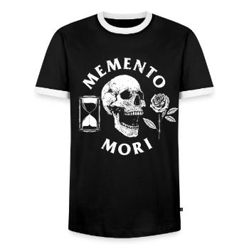 Memento Mori Roses Skeleton Philosophy Thoughts - Men's Ringer Shirt - black/white - Front - AI Model Female 172 light (172cm) & AI Model Male 178 light (178cm)