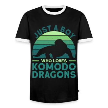 Juste un garçon qui aime les dragons de Komodo - Dragon de Komodo - T-shirt contrasté Homme - noir/blanc - Devant - AI Model Female 172 light (172cm) & AI Model Male 178 light (178cm)
