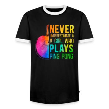 Ping Pong Table Tennis Fille - T-shirt contrasté Homme - noir/blanc - Devant - AI Model Female 172 light (172cm) & AI Model Male 178 light (178cm)