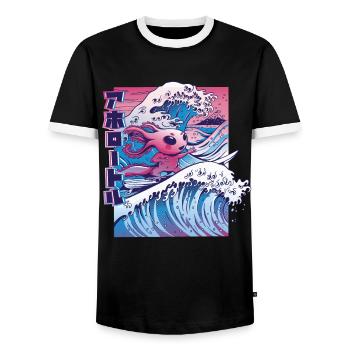 Axolotl Surfing Vaporwave Japan Wave - Men's Ringer Shirt - black/white - Front - AI Model Female 172 light (172cm) & AI Model Male 178 light (178cm)