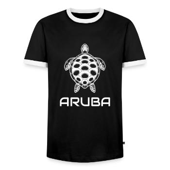 Aruba Turtle Sun Beach Sea Holiday - Men's Ringer Shirt - black/white - Front - AI Model Female 172 light (172cm) & AI Model Male 178 light (178cm)