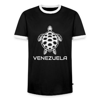 Venezuela South America Turtle Souvenir Gift - Men's Ringer Shirt - black/white - Front - AI Model Female 172 light (172cm) & AI Model Male 178 light (178cm)