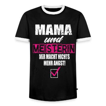 Mama und Meisterin Mir Macht Nichts Mehr Angst - Männer Kontrast-T-Shirt - Schwarz/Weiß - Vorne - AI Model Female 172 light (172cm) & AI Model Male 178 light (178cm)