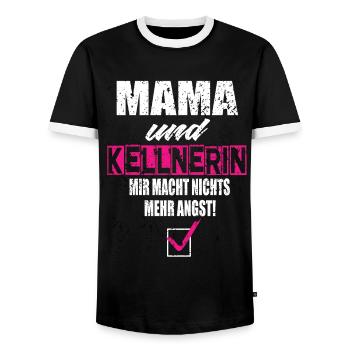 Mama und Kellnerin Mir Macht Nichts Mehr Angst - Männer Kontrast-T-Shirt - Schwarz/Weiß - Vorne - AI Model Female 172 light (172cm) & AI Model Male 178 light (178cm)