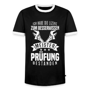 Meisterprüfung bestanden Klempner Installateur - Männer Kontrast-T-Shirt - Schwarz/Weiß - Vorne - AI Model Female 172 light (172cm) & AI Model Male 178 light (178cm)
