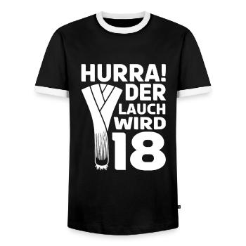 Hurra der Lauch wird 18 - Lustiges Funshirt Party - Männer Kontrast-T-Shirt - Schwarz/Weiß - Vorne - AI Model Female 172 light (172cm) & AI Model Male 178 light (178cm)