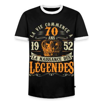 Anniv 70 ans Anniversaire 1952 - T-shirt contrasté Homme - noir/blanc - Devant - AI Model Female 172 light (172cm) & AI Model Male 178 light (178cm)