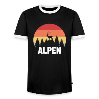 Alpen Berge Hirsch Heimat Urlaub Wald Wandern Berg - Männer Kontrast-T-Shirt - Schwarz/Weiß - Vorne - AI Model Female 172 light (172cm) & AI Model Male 178 light (178cm)