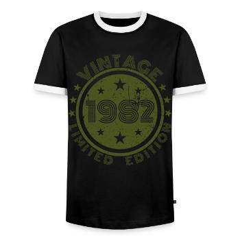 Vintage 1982 82 Birthday Retro Vintage Gift - Men's Ringer Shirt - black/white - Front - AI Model Female 172 light (172cm) & AI Model Male 178 light (178cm)
