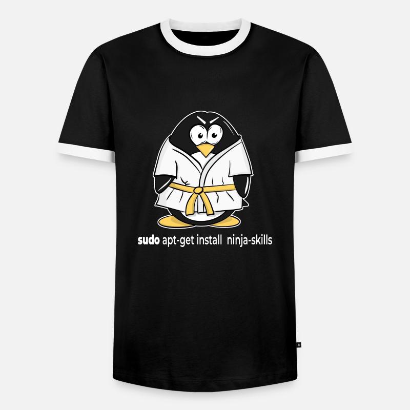 Linux Pinguin installiert seine Ninja Skills mit - Männer Kontrast-T-Shirt - Schwarz/Weiß