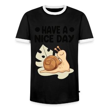 Snail - Men's Ringer Shirt - black/white - Front - AI Model Female 172 light (172cm) & AI Model Male 178 light (178cm)