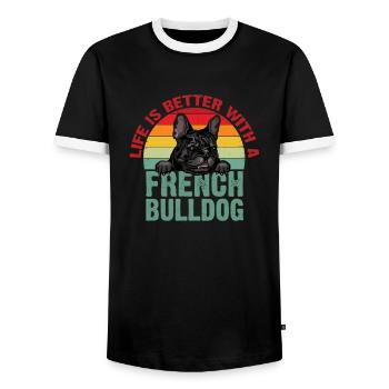 French Bulldog Dog Owner Dog Gift - Men's Ringer Shirt - black/white - Front - AI Model Female 172 light (172cm) & AI Model Male 178 light (178cm)
