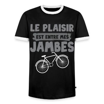 Le plaisir est entre mes jambes humour cycliste - T-shirt contrasté Homme - noir/blanc - Devant - AI Model Female 172 light (172cm) & AI Model Male 178 light (178cm)