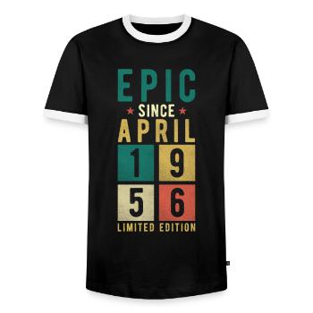 Anniversaire Avril 1956 - T-shirt contrasté Homme - noir/blanc - Devant - AI Model Female 172 light (172cm) & AI Model Male 178 light (178cm)