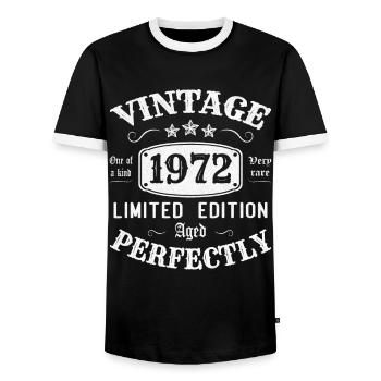 Vintage 1972 Limited Edition Perfectly Aged - Men's Ringer Shirt - black/white - Front - AI Model Female 172 light (172cm) & AI Model Male 178 light (178cm)