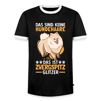 Das ist Zwergspitz Glitzer Pomeranian Kleinspitz - Männer Kontrast-T-Shirt - Schwarz/Weiß - Vorne - AI Model Female 172 light (172cm) & AI Model Male 178 light (178cm)
