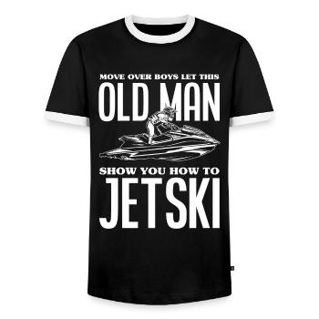 Jet Ski Old Man Gift - Men's Ringer Shirt - black/white - Front - AI Model Female 172 light (172cm) & AI Model Male 178 light (178cm)