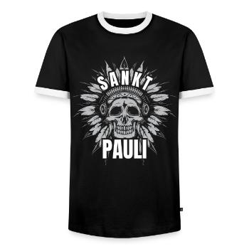 St pauli. St pauli Fan. Paulianer Hamburger fan - Männer Kontrast-T-Shirt - Schwarz/Weiß - Vorne - AI Model Female 172 light (172cm) & AI Model Male 178 light (178cm)