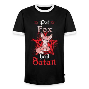 Pet Fox Hail Satan - Männer Kontrast-T-Shirt - Schwarz/Weiß - Vorne - AI Model Female 172 light (172cm) & AI Model Male 178 light (178cm)