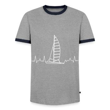 Sailing Heartbeat Boating Sail Boat Captain - Männer Kontrast-T-Shirt - Grau/Navy  - Vorne - AI Model Female 172 light (172cm) & AI Model Male 178 light (178cm)