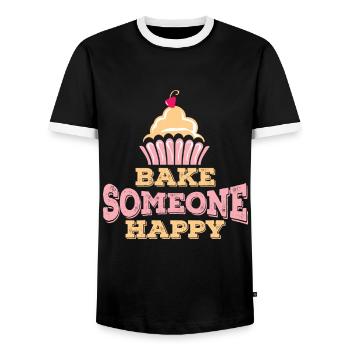Boulanger Confiseur Gâteau Gâteau Confiserie - T-shirt contrasté Homme - noir/blanc - Devant - AI Model Female 172 light (172cm) & AI Model Male 178 light (178cm)