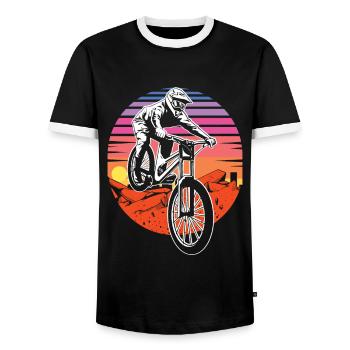 Mountainbike Retro Sunset - Männer Kontrast-T-Shirt - Schwarz/Weiß - Vorne - AI Model Female 172 light (172cm) & AI Model Male 178 light (178cm)