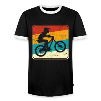 Mountain Bike Motocross Retro - Men's Ringer Shirt - black/white - Front - AI Model Female 172 light (172cm) & AI Model Male 178 light (178cm)