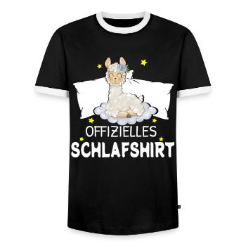 Offizielles Schlafshirt Schlafanzug Lama - Männer Kontrast-T-Shirt - Schwarz/Weiß - Vorne - AI Model Female 172 light (172cm) & AI Model Male 178 light (178cm)