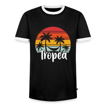 Tropea Retro Palmen Hängematte Souvenir Geschenk - Männer Kontrast-T-Shirt - Schwarz/Weiß - Vorne - AI Model Female 172 light (172cm) & AI Model Male 178 light (178cm)