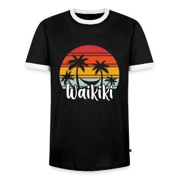 Waikiki Retro Palm Hamac Cadeau Souvenir - T-shirt contrasté Homme - noir/blanc - Devant - AI Model Female 172 light (172cm) & AI Model Male 178 light (178cm)
