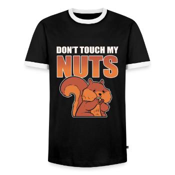 Don't Touch My Nuts Squirrel Animal - Men's Ringer Shirt - black/white - Front - AI Model Female 172 light (172cm) & AI Model Male 178 light (178cm)