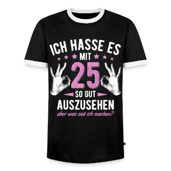 25. Geburtstag Mann & Frau 25 Jahre Deko Spruch - Männer Kontrast-T-Shirt - Schwarz/Weiß - Vorne - AI Model Female 172 light (172cm) & AI Model Male 178 light (178cm)