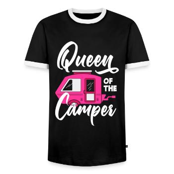 Camper Queen Women Girls Camping - Men's Ringer Shirt - black/white - Front - AI Model Female 172 light (172cm) & AI Model Male 178 light (178cm)