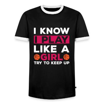 Basketball Basketball Basketball Team - Men's Ringer Shirt - black/white - Front - AI Model Female 172 light (172cm) & AI Model Male 178 light (178cm)
